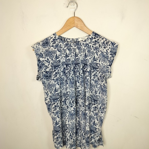 Madewell Silk Floral Blouse Pleated Cap Sleeve Flowy - Picture 6 of 10